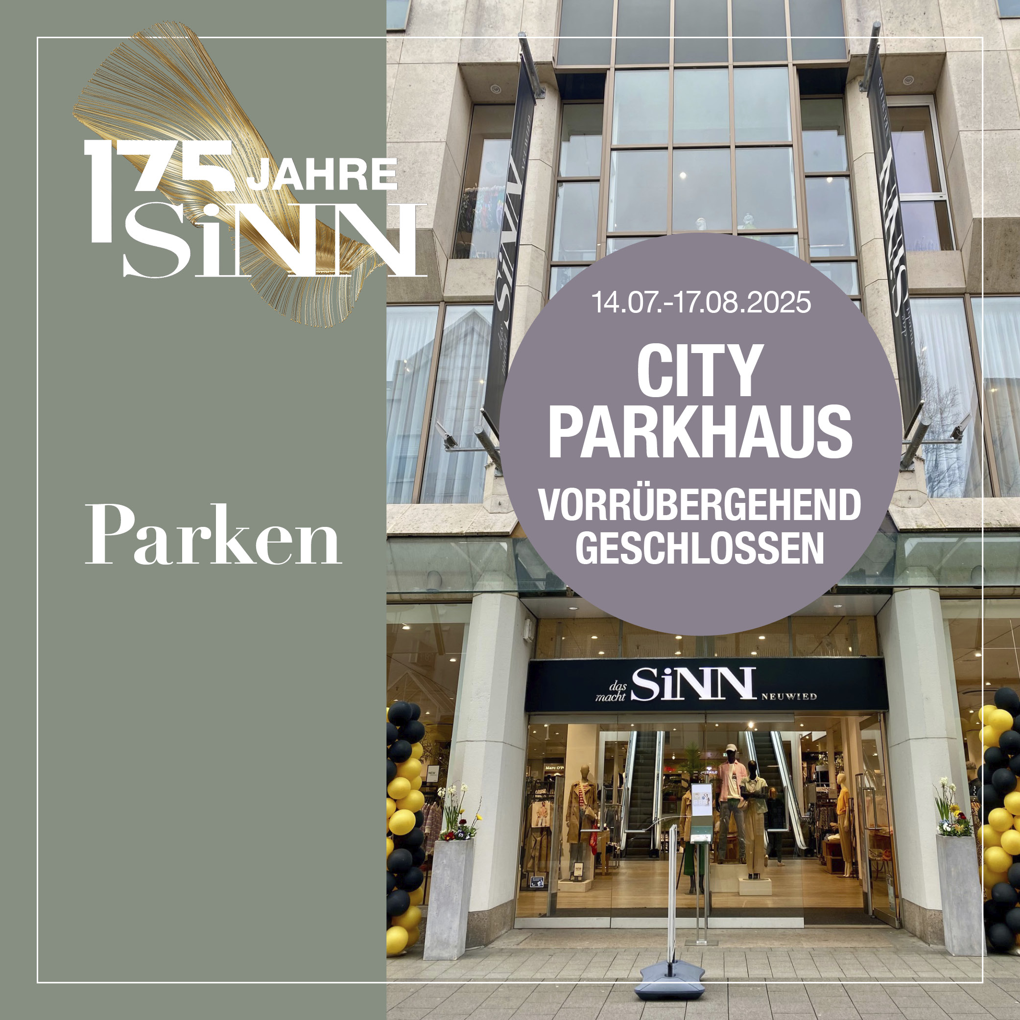 CITY-PARKHAUS VORÜBERGEHEND GESCHLOSSEN!
